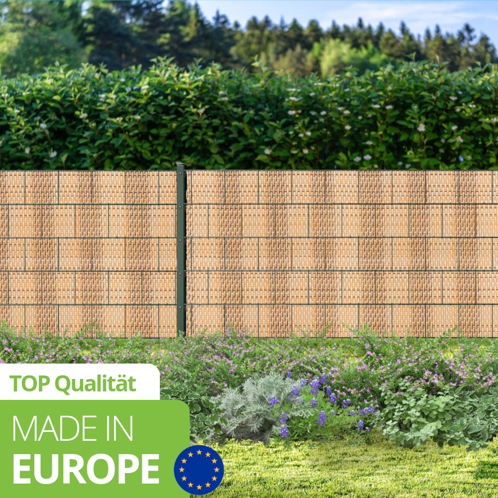 Rattan Sichtschutz-Streifen 255cm x 19cm, inklusive Clips, braun - VORBESTELLUNG
